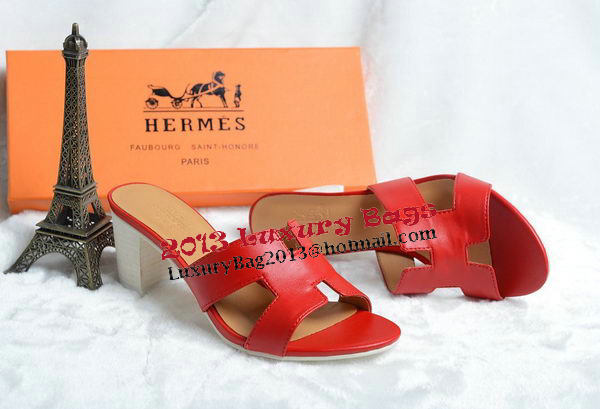 Hermes Sandals Leather HO0425 Red