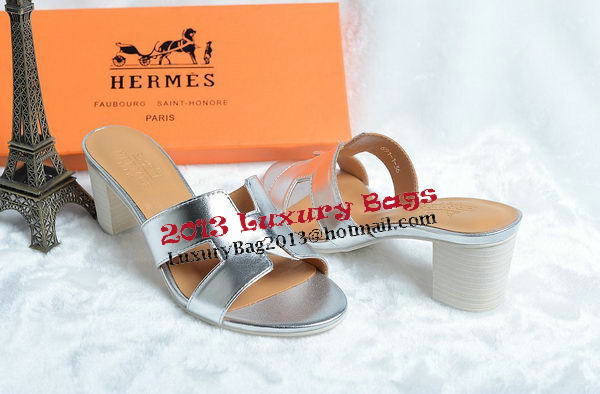 Hermes Sandals Leather HO0425 Silver