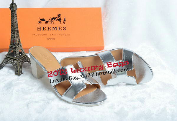 Hermes Sandals Leather HO0425 Silver