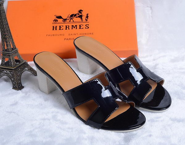 Hermes Sandals Patent Leather HO0438 Black