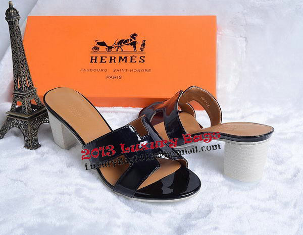 Hermes Sandals Patent Leather HO0438 Black