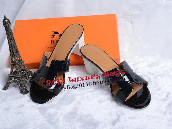 Hermes Sandals Patent Leather HO0438 Black