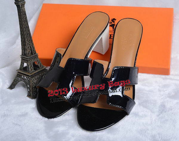 Hermes Sandals Patent Leather HO0438 Black