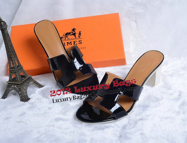 Hermes Sandals Patent Leather HO0438 Black