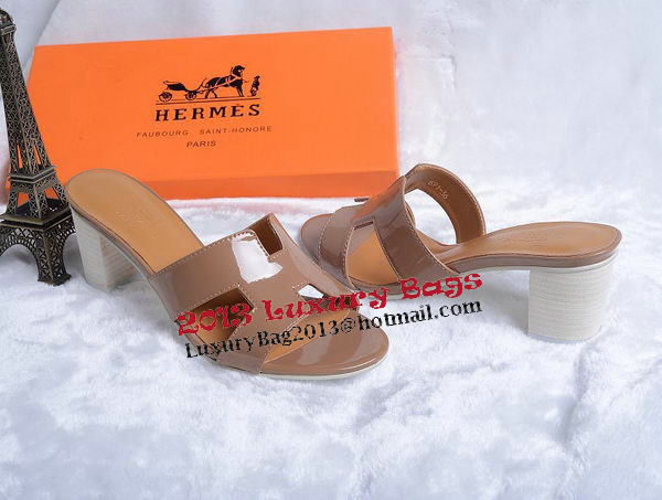 Hermes Sandals Patent Leather HO0438 Borwn