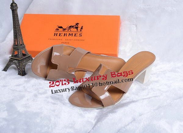 Hermes Sandals Patent Leather HO0438 Borwn