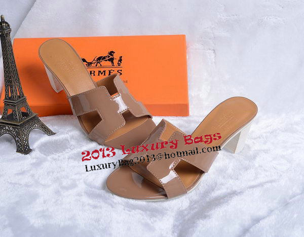 Hermes Sandals Patent Leather HO0438 Borwn