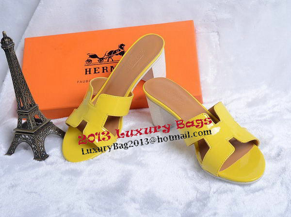 Hermes Sandals Patent Leather HO0438 Yellow