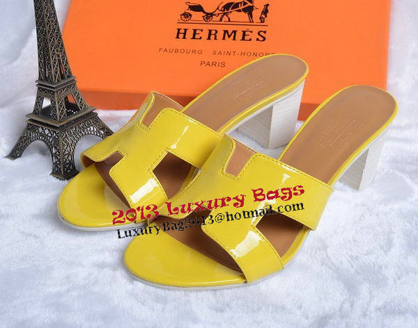 Hermes Sandals Patent Leather HO0438 Yellow