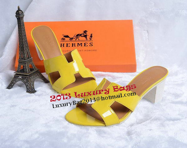 Hermes Sandals Patent Leather HO0438 Yellow