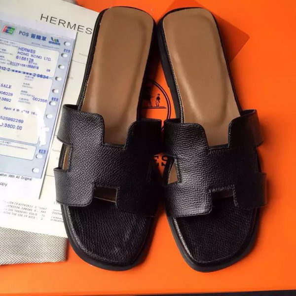 Hermes Slipper Calfskin Leather HO0485 Black