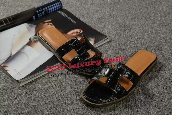 Hermes Slipper Croco Leather HO0451 Black