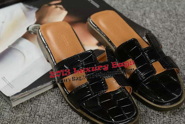 Hermes Slipper Croco Leather HO0451 Black