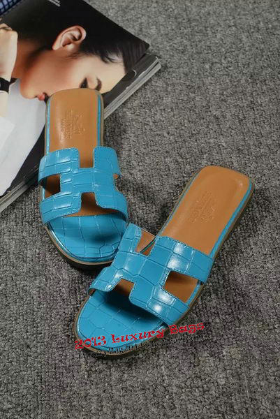 Hermes Slipper Croco Leather HO0451 Blue