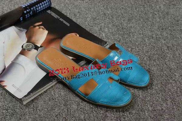 Hermes Slipper Croco Leather HO0451 Blue