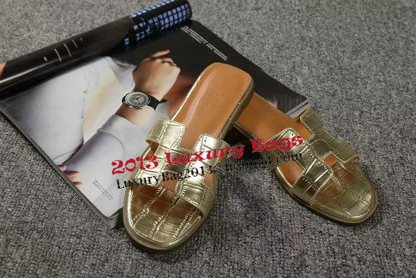 Hermes Slipper Croco Leather HO0451 Gold