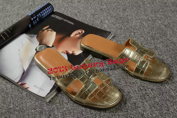 Hermes Slipper Croco Leather HO0451 Gold