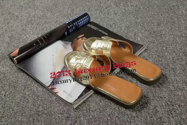Hermes Slipper Croco Leather HO0451 Gold