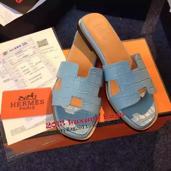 Hermes Slipper Croco Leather HO0483 Light Blue