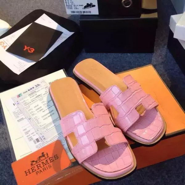 Hermes Slipper Croco Leather HO0483 Pink