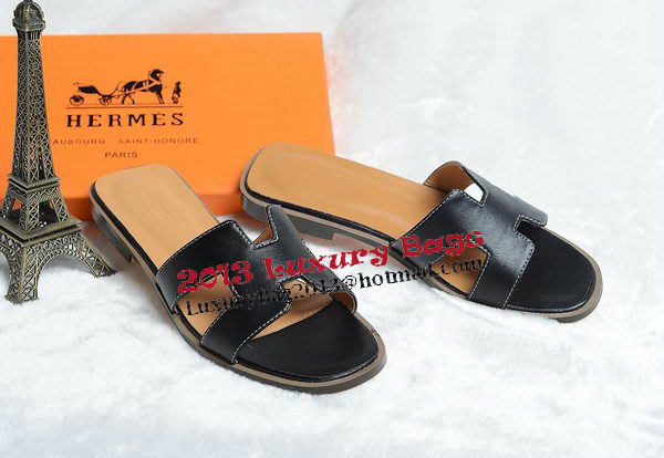 Hermes Slipper Leather HO0418 Black