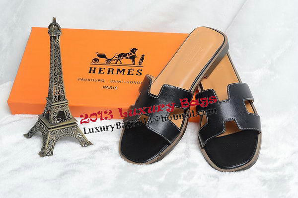 Hermes Slipper Leather HO0418 Black