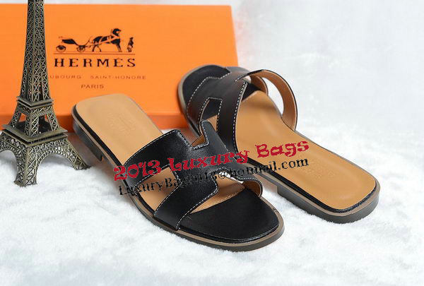 Hermes Slipper Leather HO0418 Black