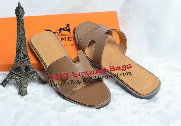 Hermes Slipper Leather HO0418 Brown