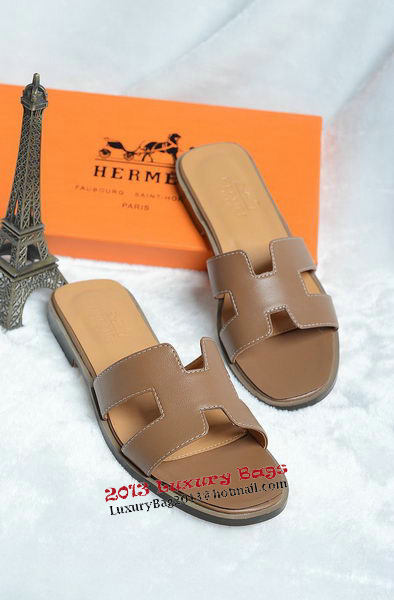 Hermes Slipper Leather HO0418 Brown