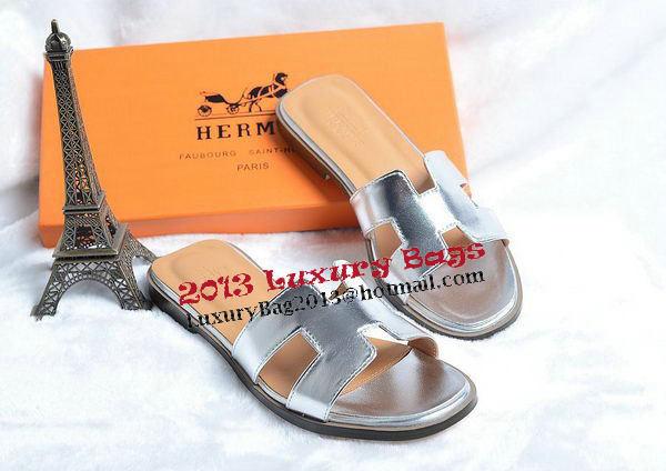 Hermes Slipper Leather HO0418 Silver