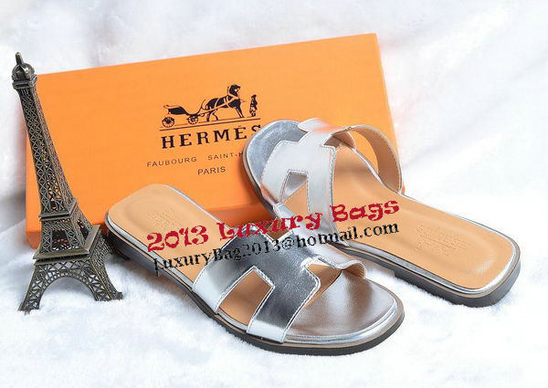 Hermes Slipper Leather HO0418 Silver