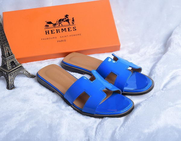 Hermes Slipper Patent Leather HO0430 Blue