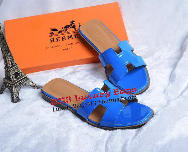 Hermes Slipper Patent Leather HO0430 Blue