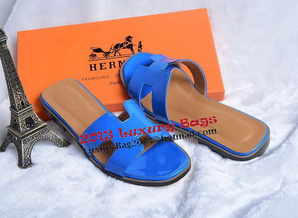 Hermes Slipper Patent Leather HO0430 Blue