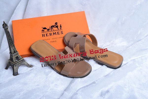 Hermes Slipper Patent Leather HO0430 Brown