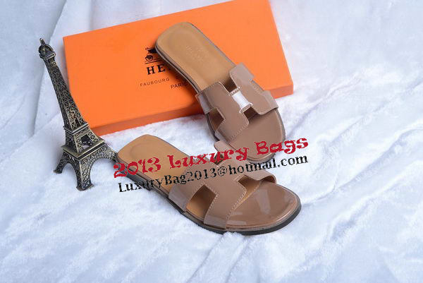 Hermes Slipper Patent Leather HO0430 Brown