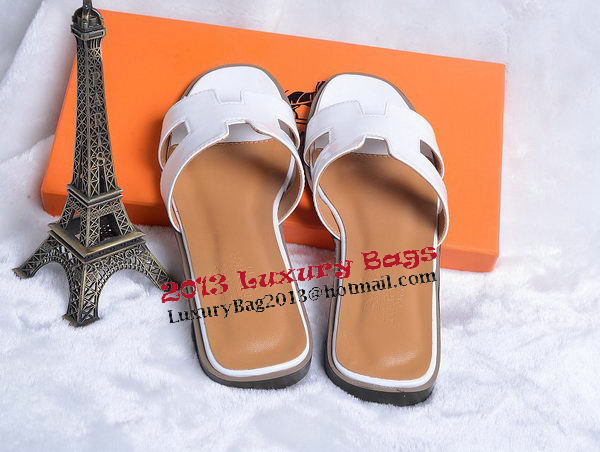 Hermes Slipper Patent Leather HO0430 White