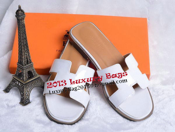 Hermes Slipper Patent Leather HO0430 White