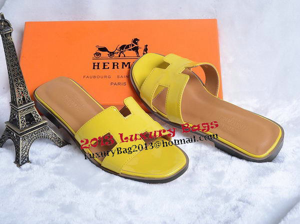 Hermes Slipper Patent Leather HO0430 Yellow