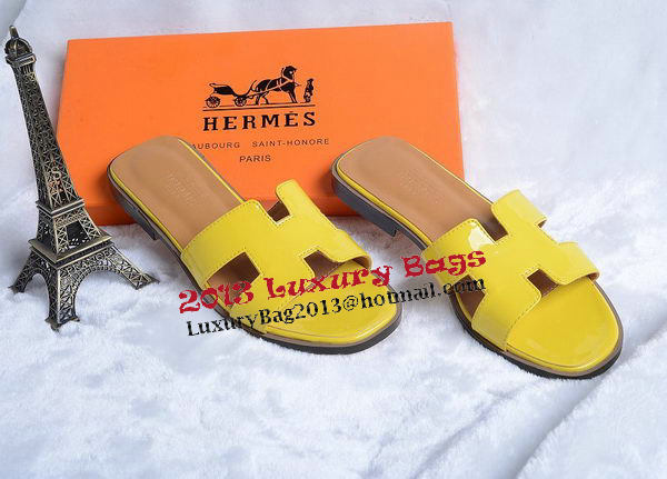 Hermes Slipper Patent Leather HO0430 Yellow