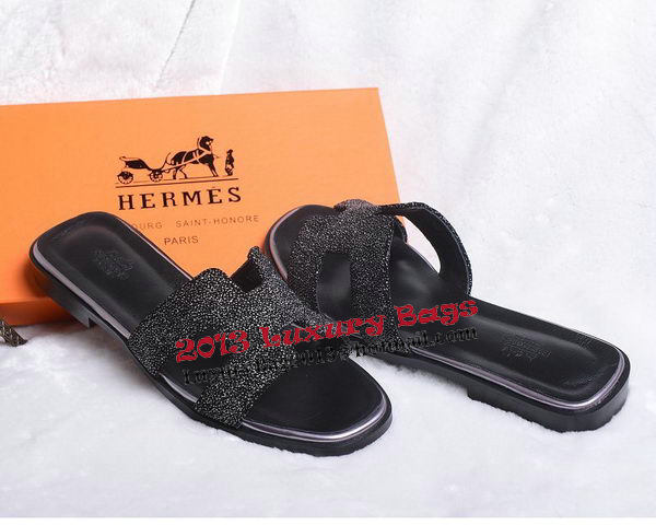 Hermes Slipper Suede Leather HO0446 Black