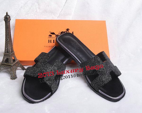 Hermes Slipper Suede Leather HO0446 Black