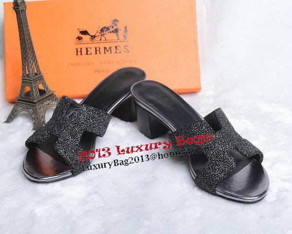 Hermes Slipper Suede Leather HO0450 Black