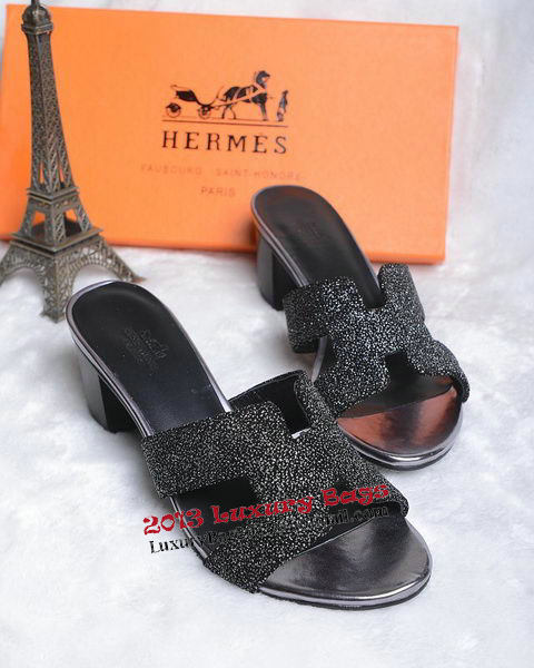 Hermes Slipper Suede Leather HO0450 Black
