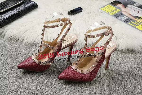 Valentino Lizard Leather Pump VT478 Burgundy