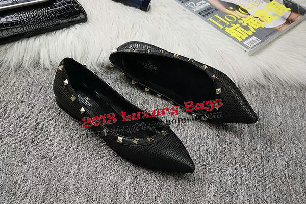 Valentino Point-Toe Flat Lizard Leather VT462 Black