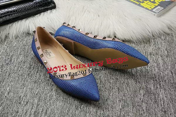 Valentino Point-Toe Flat Lizard Leather VT462 Blue