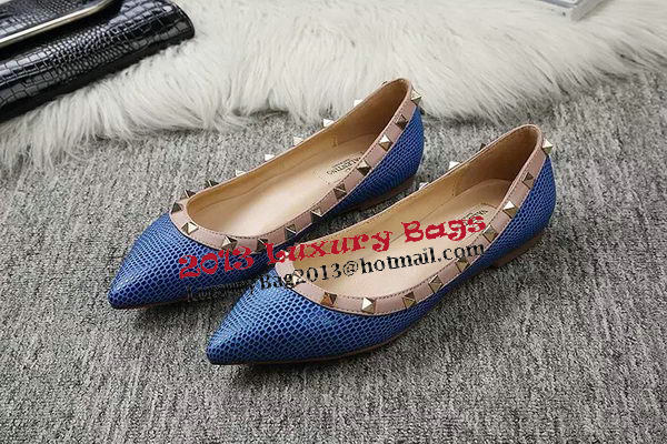 Valentino Point-Toe Flat Lizard Leather VT462 Blue