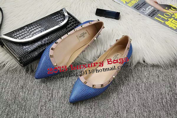 Valentino Point-Toe Flat Lizard Leather VT462 Blue