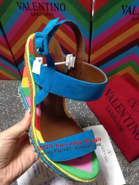 Valentino Wedge Heel Sandals Suede Leather VT491 Blue